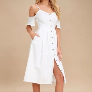 Lulus White Off-Shoulder Midi Dress